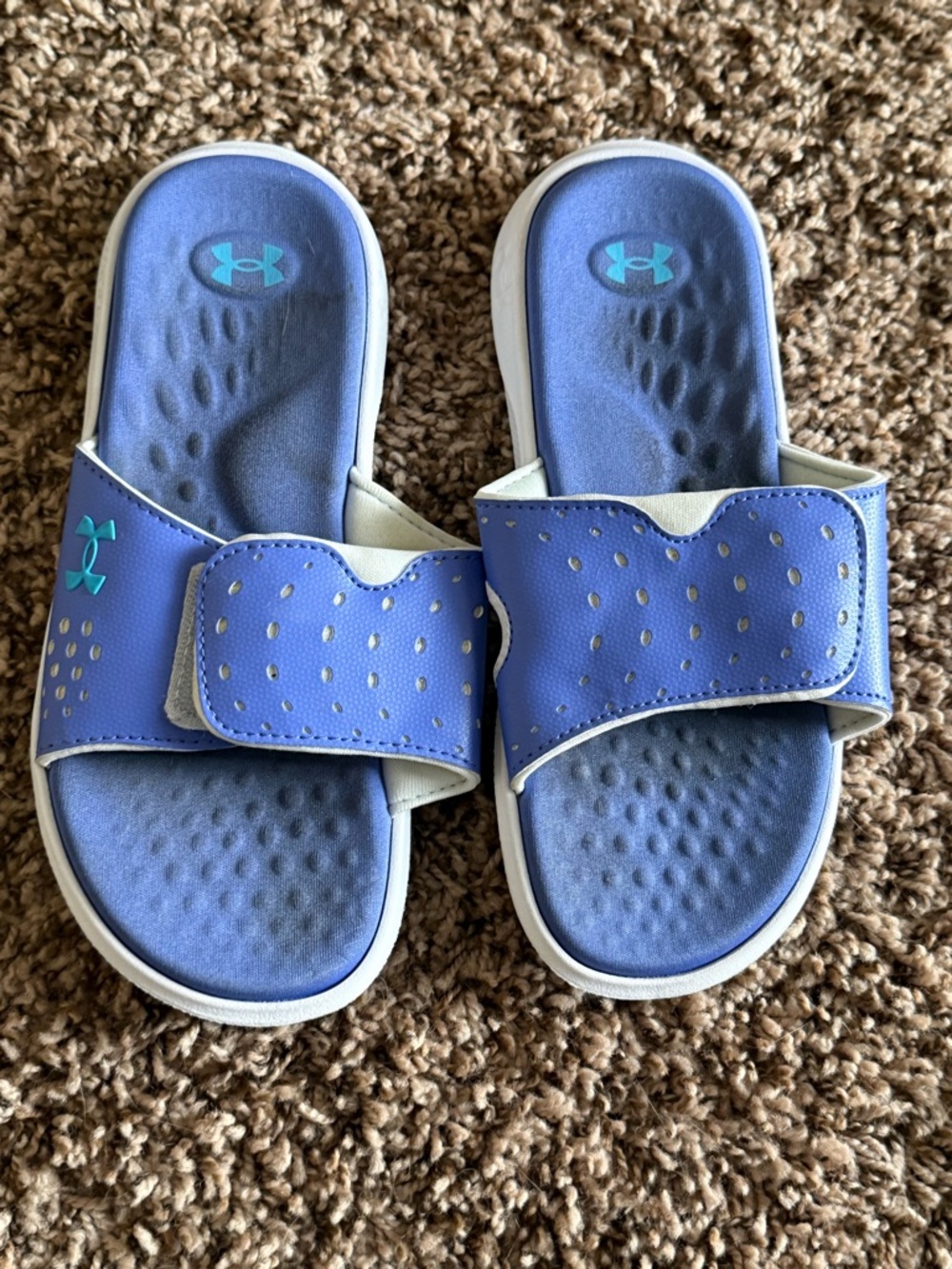 Under Armour Kids Purple-Blue Slide Sandals with Aqua Logo